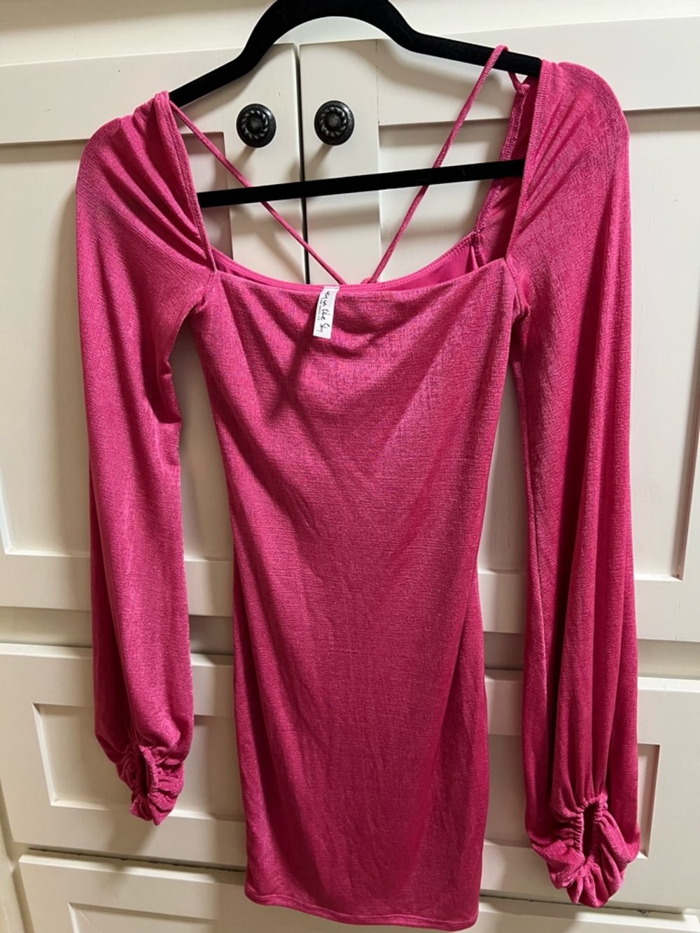 Lucy in the Sky Hot Pink Long Sleeve Bodycon Dress with Strappy Back
